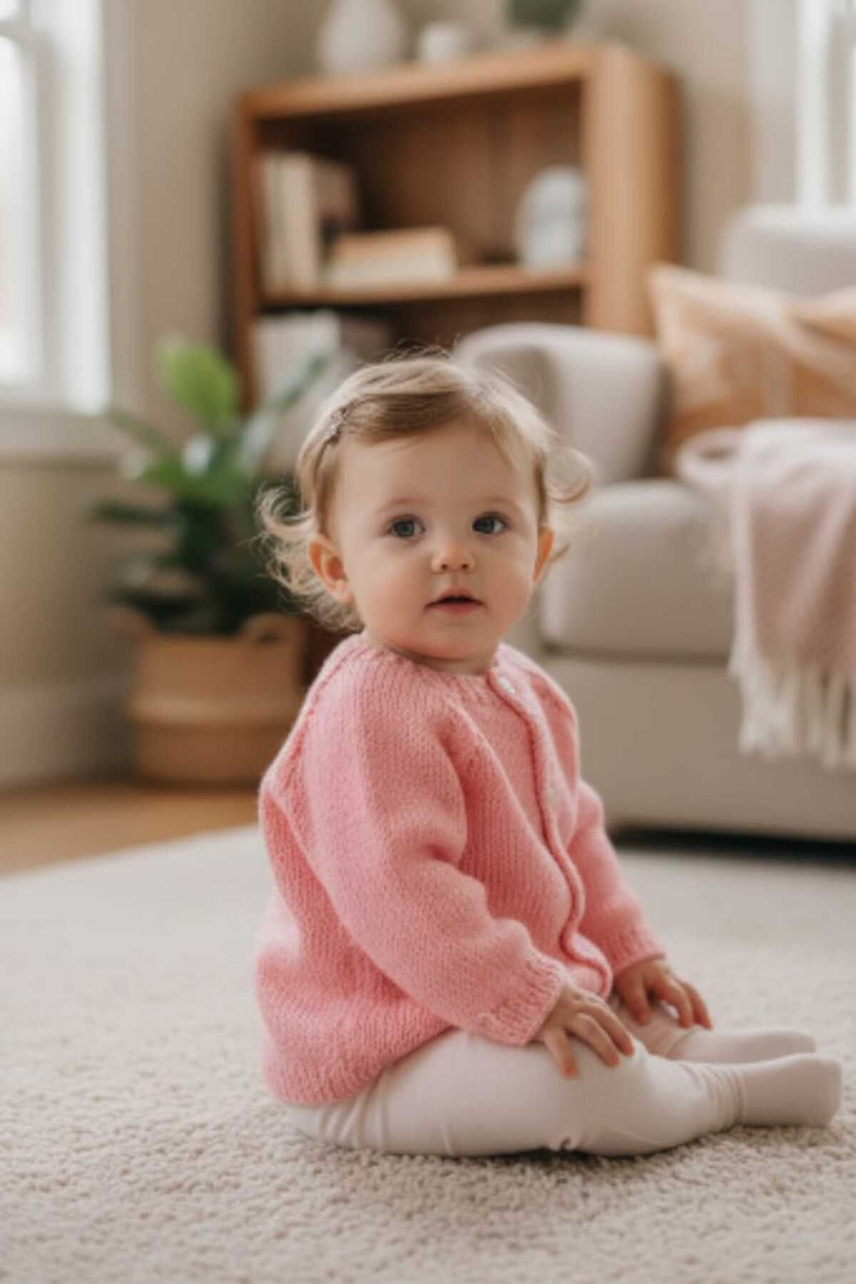 Tokuşka 1-2 Yaş Örme Somon Rengi Kız Bebek Hırkası fotoğrafı 2 (önizleme)