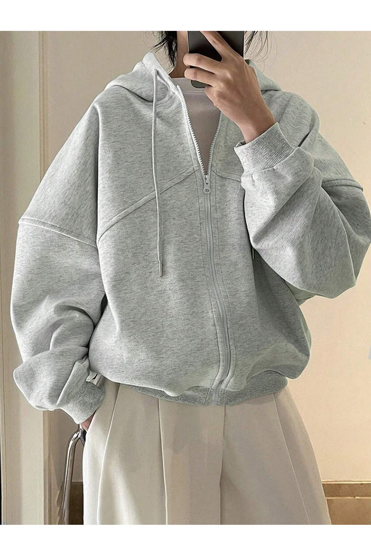 MONFİ  KADIN OVERSİDE FERMUARLI CEKET - Görsel 2