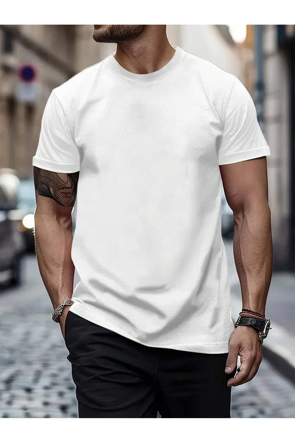 EYAX MODA  ERKEK OVERSIZE DÜZ TİŞÖRT - Görsel 3