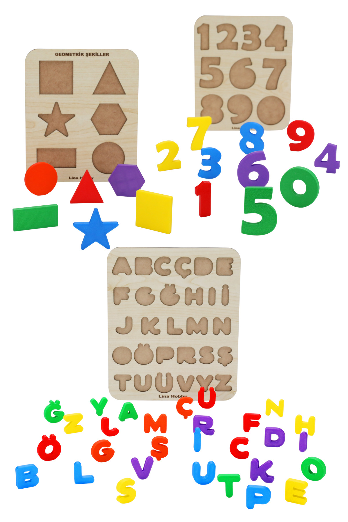 lina hobby Eğitici Puzzle Seti – Türkçe Alfabe + Sayılar + Geometrik Şekiller 3 lü Set | Montessori Öğretici fotoğrafı 3 (önizleme)