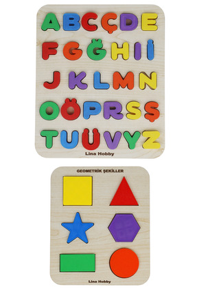 lina hobby Türkçe Alfabe ve Geometrik Şekiller - Eğitici Ahşap Bultak Puzzle