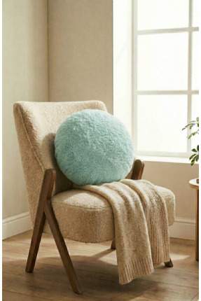 HSCO Premium Teddy Kumaş Yuvarlak Dekoratif Kırlent Yastık - Yumuşak Dokulu