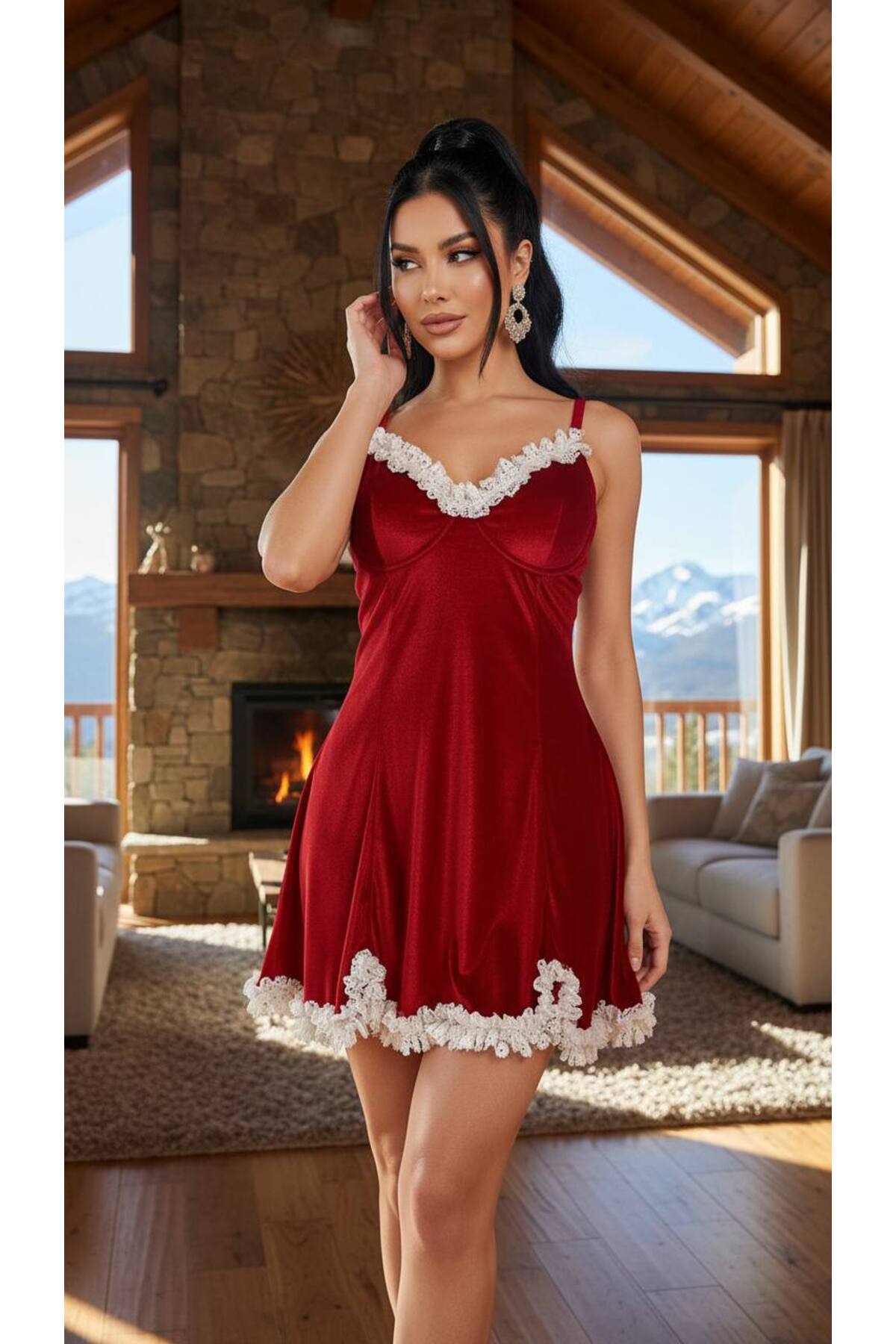 LeoHotcollection CHRİSTMAS KADİFE GECELİK (NOEL SEKSİ YILBAŞI GECELİK)