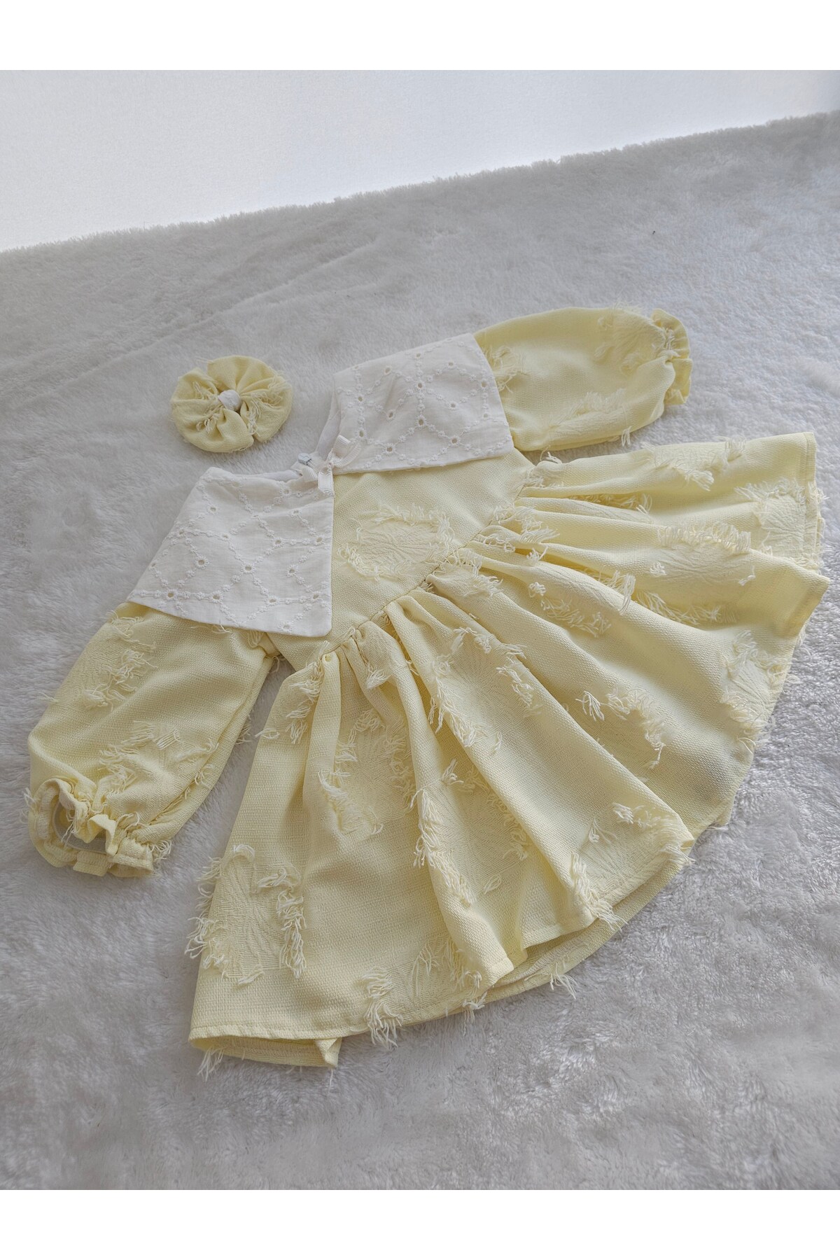 Elwirababyboutiqe limon sarısı püsküllü fisto yaka elbise fotoğrafı 2 (önizleme)