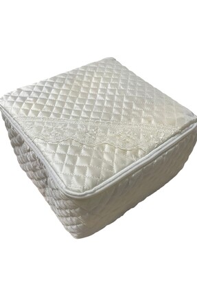 Vijdan Life Hediyelik Çeyizlik Saten Güpürlü Fermuarlı Hurç Bohça 25x25x15 Cm