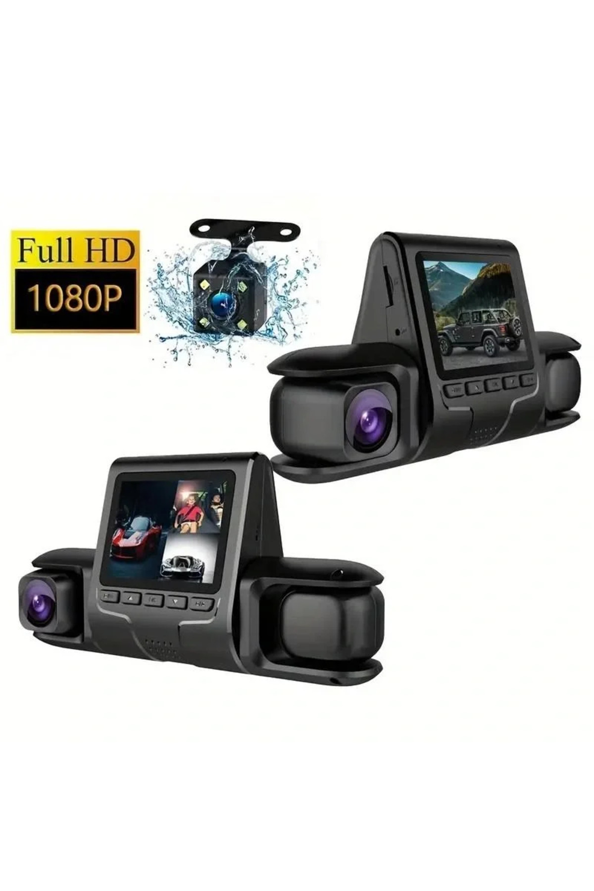 Go İthalat 1080P Üçlü Lens Araba Dash Cam Dashcam Ön İç &amp; Arka HD Araba DVR 120 ° Açı Döngü Kaydı Yerç