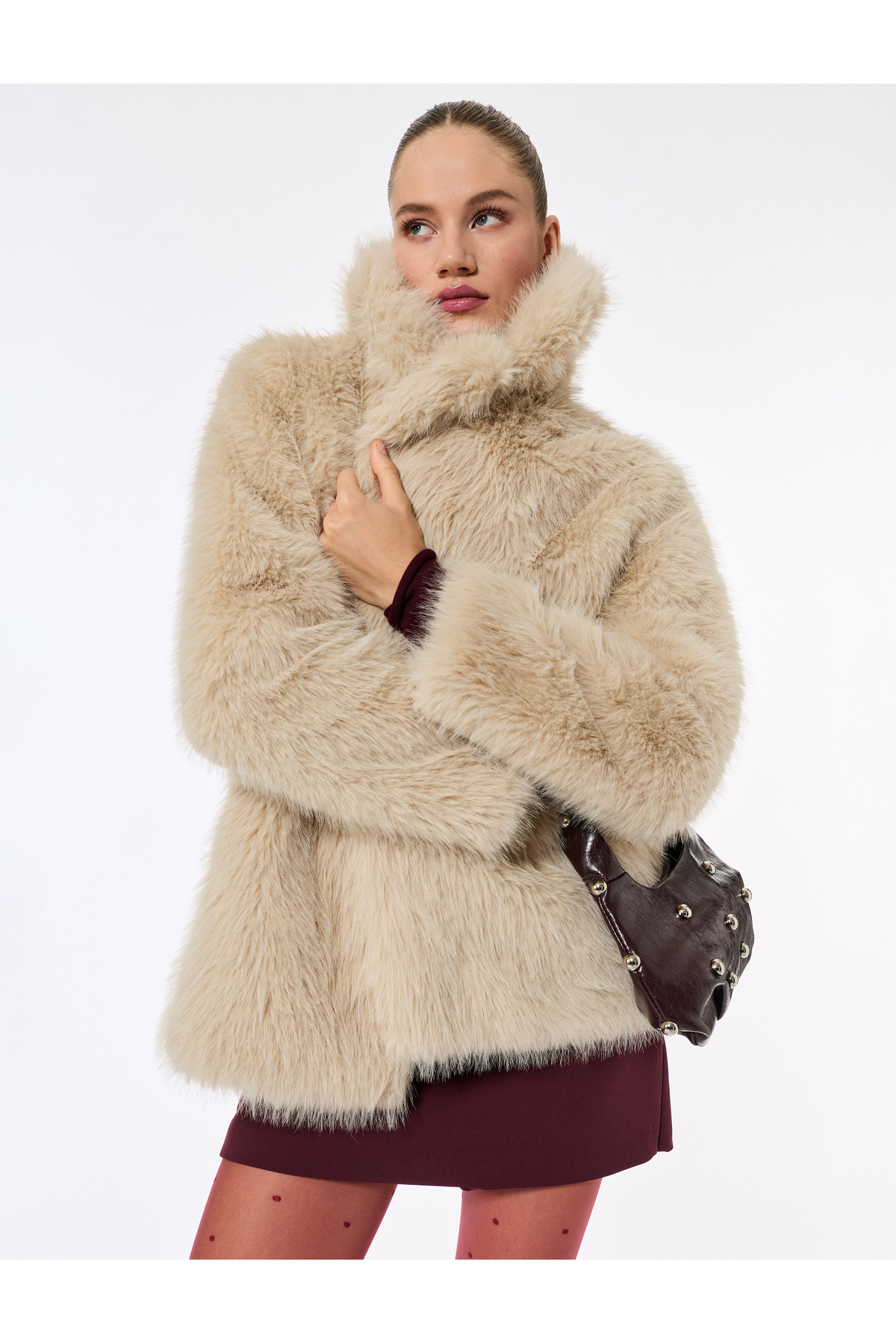 Koton  Suni Kürk Kaban Kruvaze Uzun Kollu - Görsel 3