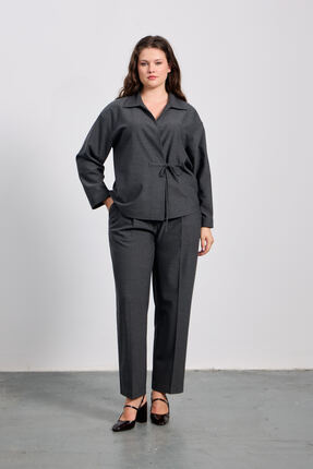 LUOKK KUKA Bağlamalı Kısa İnce Ceket Gri