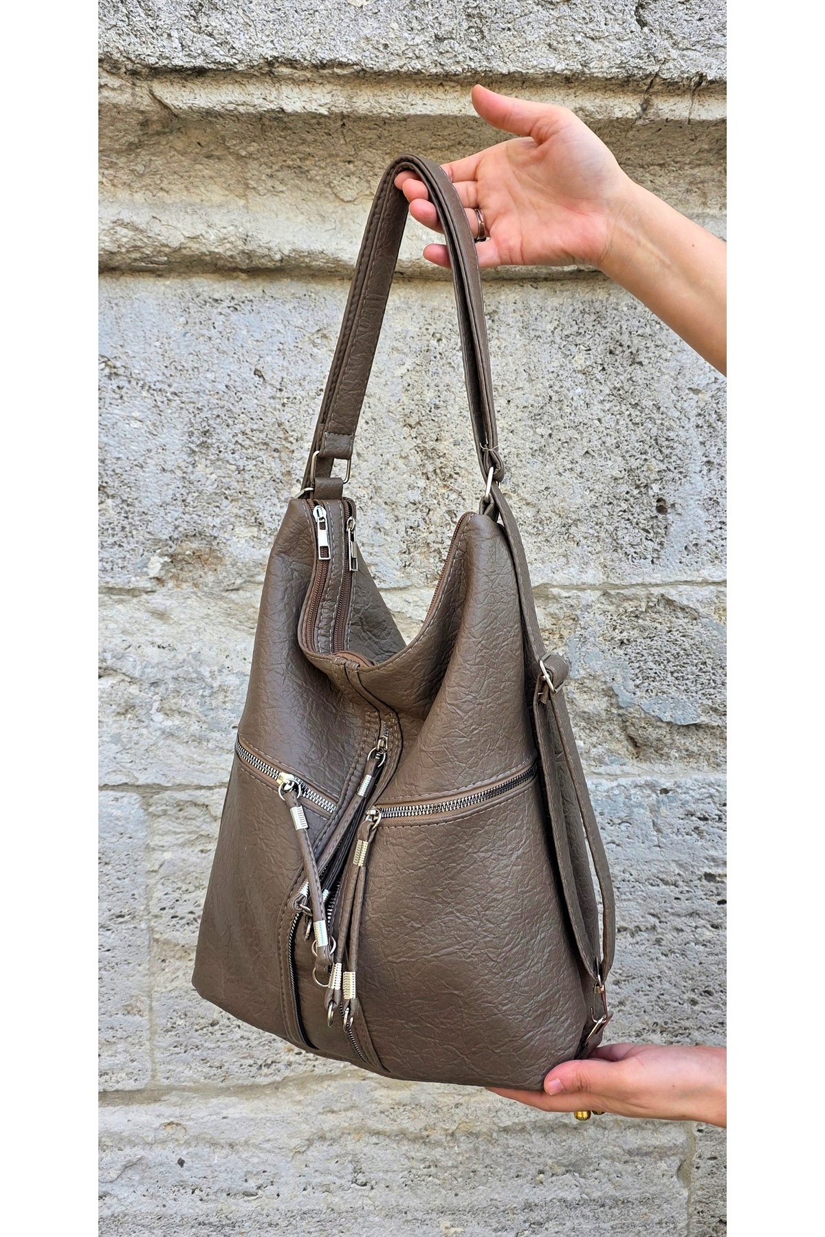 Women's Soft Leather Multi Compartment Oversized Backpack and Shoulder Bag (41x33 Cm)