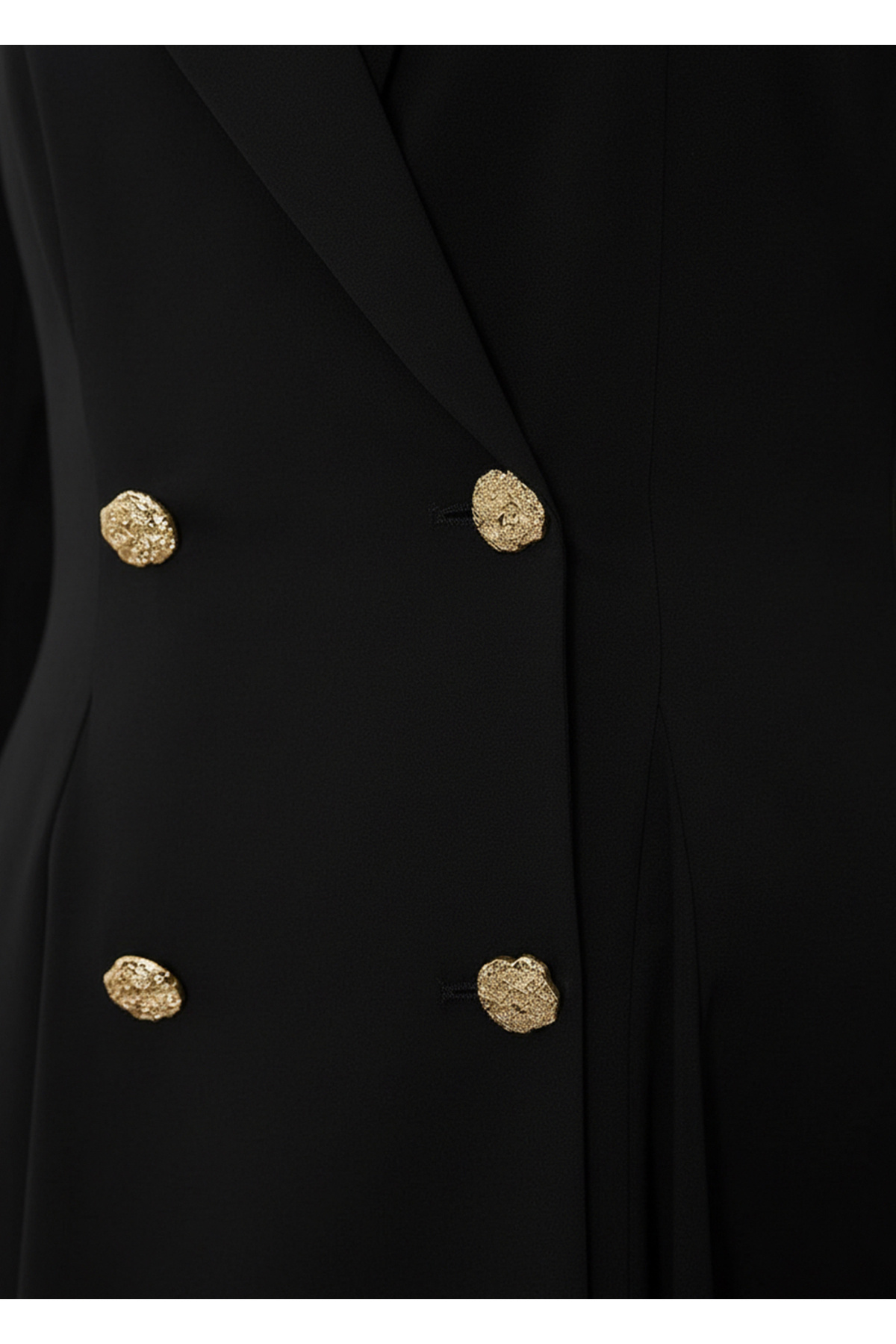 Exquise  Gold Düğme Detaylı Kruvaze Dokuma Midi Blazer Elbise - Görsel 7