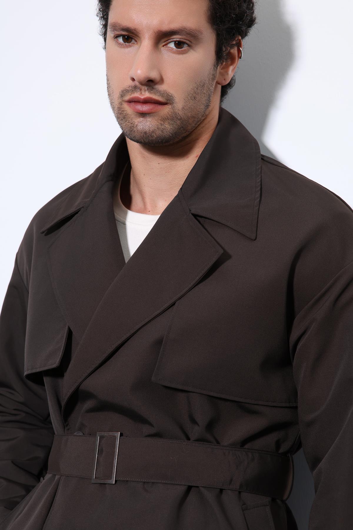 Antioch  Acı Kahve Kruvaze Kapama Kemerli Trençkot - Görsel 4