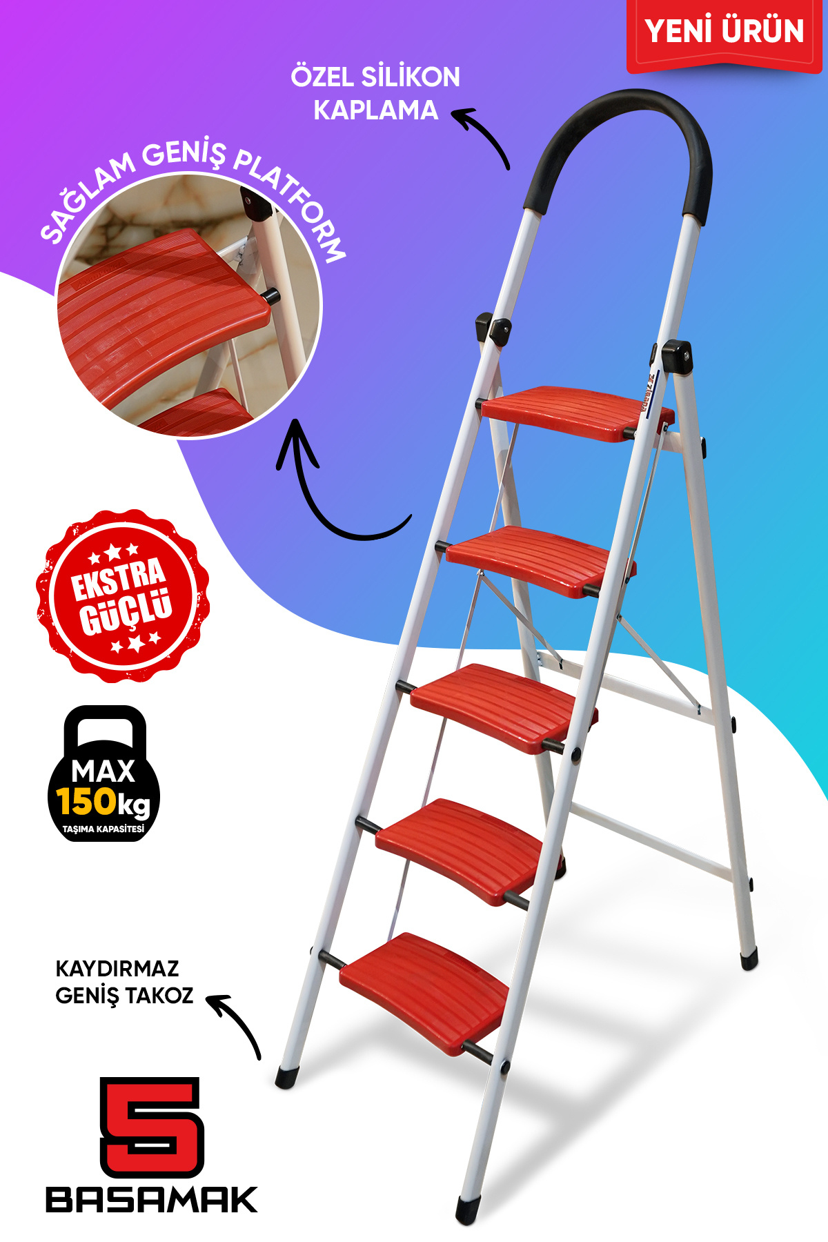5 Step Luxury Slim Wide Step Ladder in Avant-garde