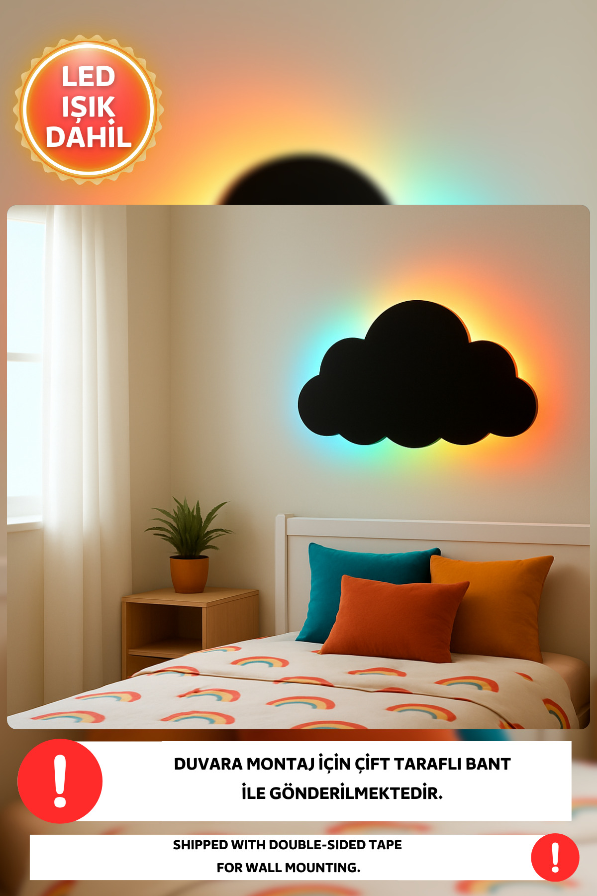 Dekorvin 1 Adet Bulut RGB Gece Işıklı Ay Lambası Bebek Çocuk Odası Duvar Dekorasyonu Aydınlatma Ahşap Lamba fotoğrafı 5 (önizleme)
