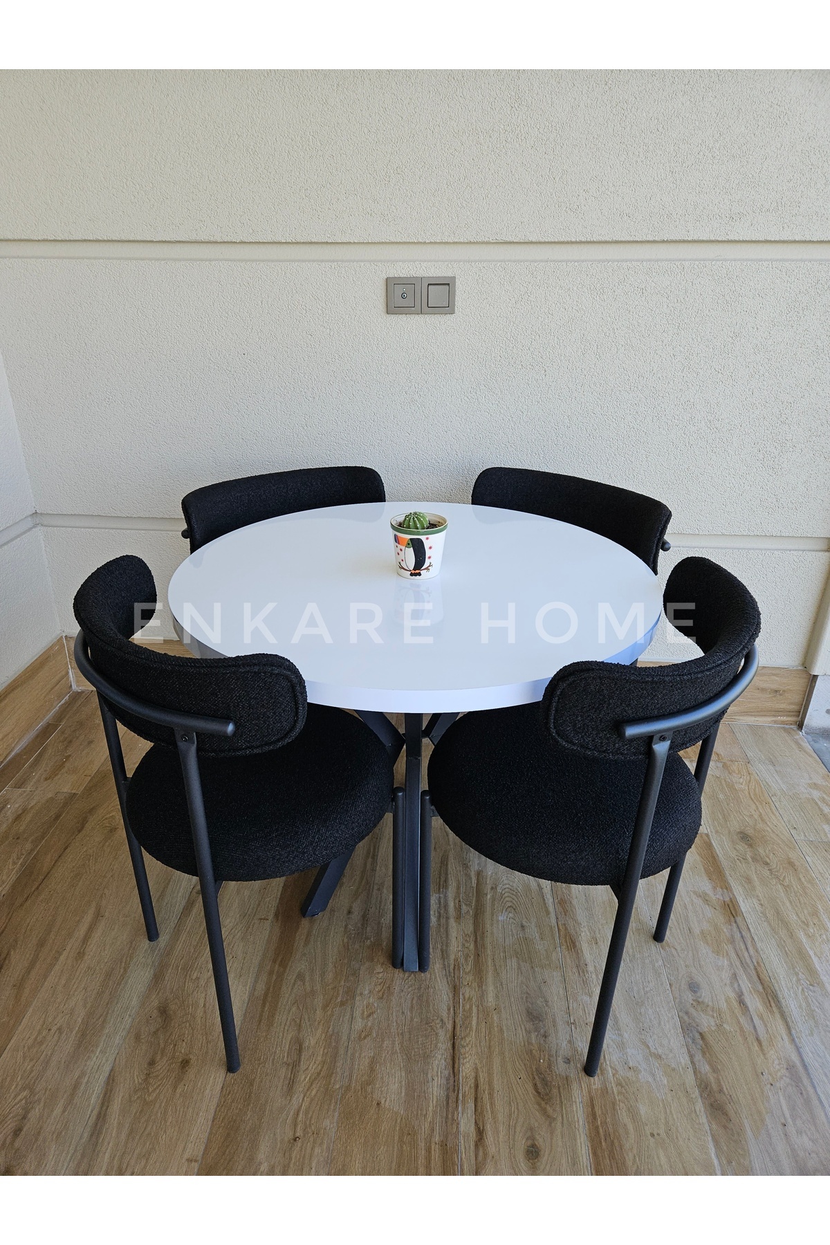 Enkare Elisa Masa Sandalye Takımı, Mutfak Masası, 4 Kişilik, Yuvarlak Mdf Masa, 90x90