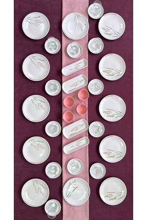 Erbaşlar Lavanta Bahçesi Yuvarlak 32 Parça 12 Kişilik Lüx Kahvaltı Takımı Seti