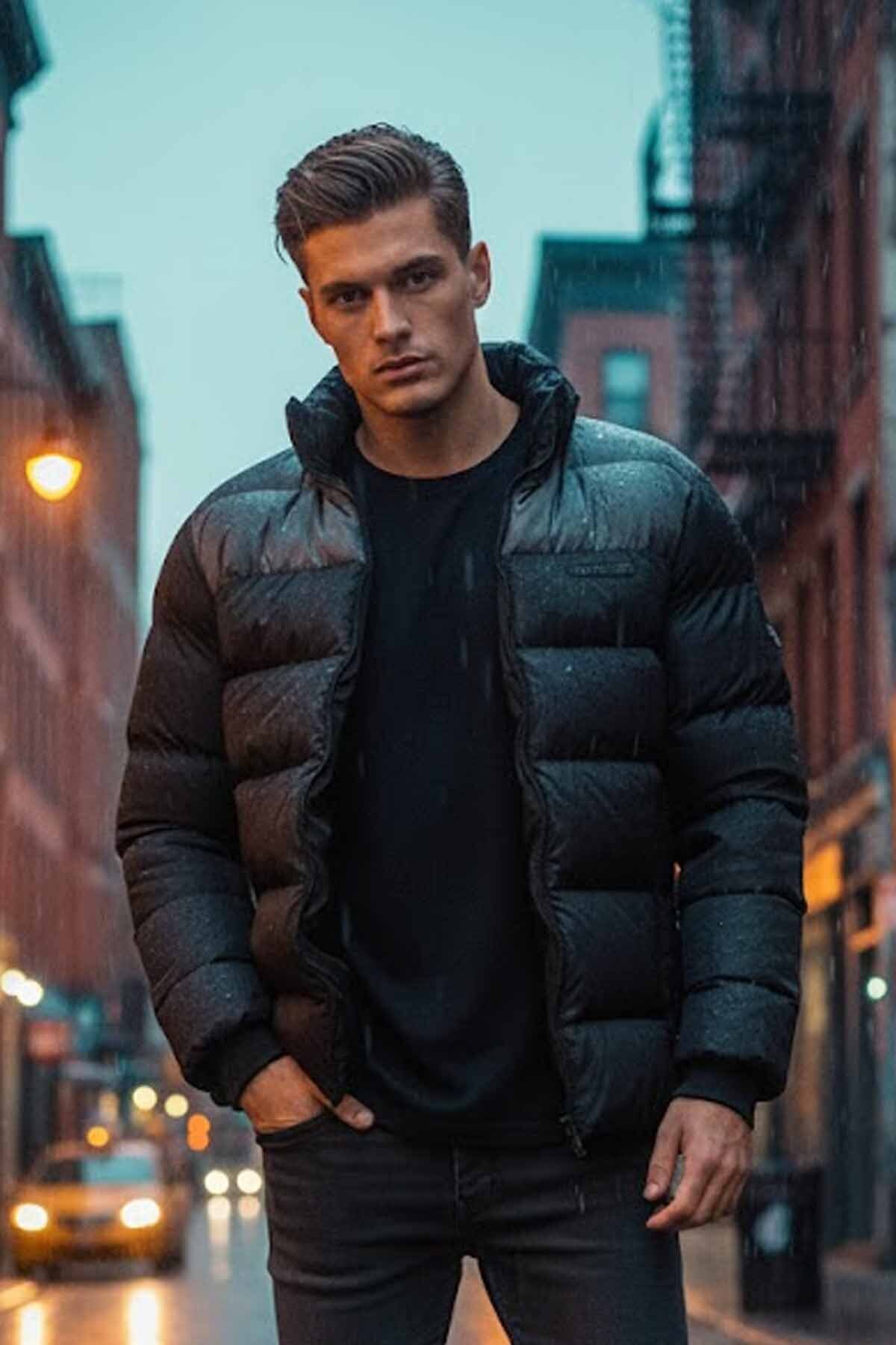 کاپشن پفی مردانه مشکی هامل کاپشن اسپرت hummel