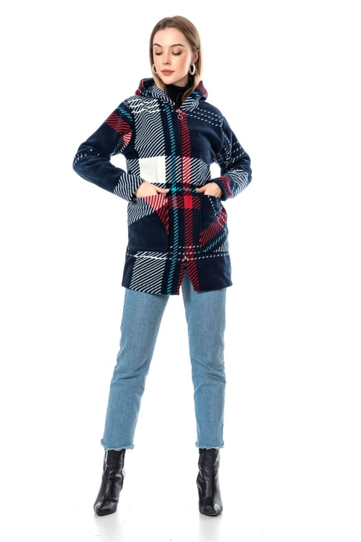 Modayase  Kadın Fermuarlı Polar Hırka Mont - Görsel 3