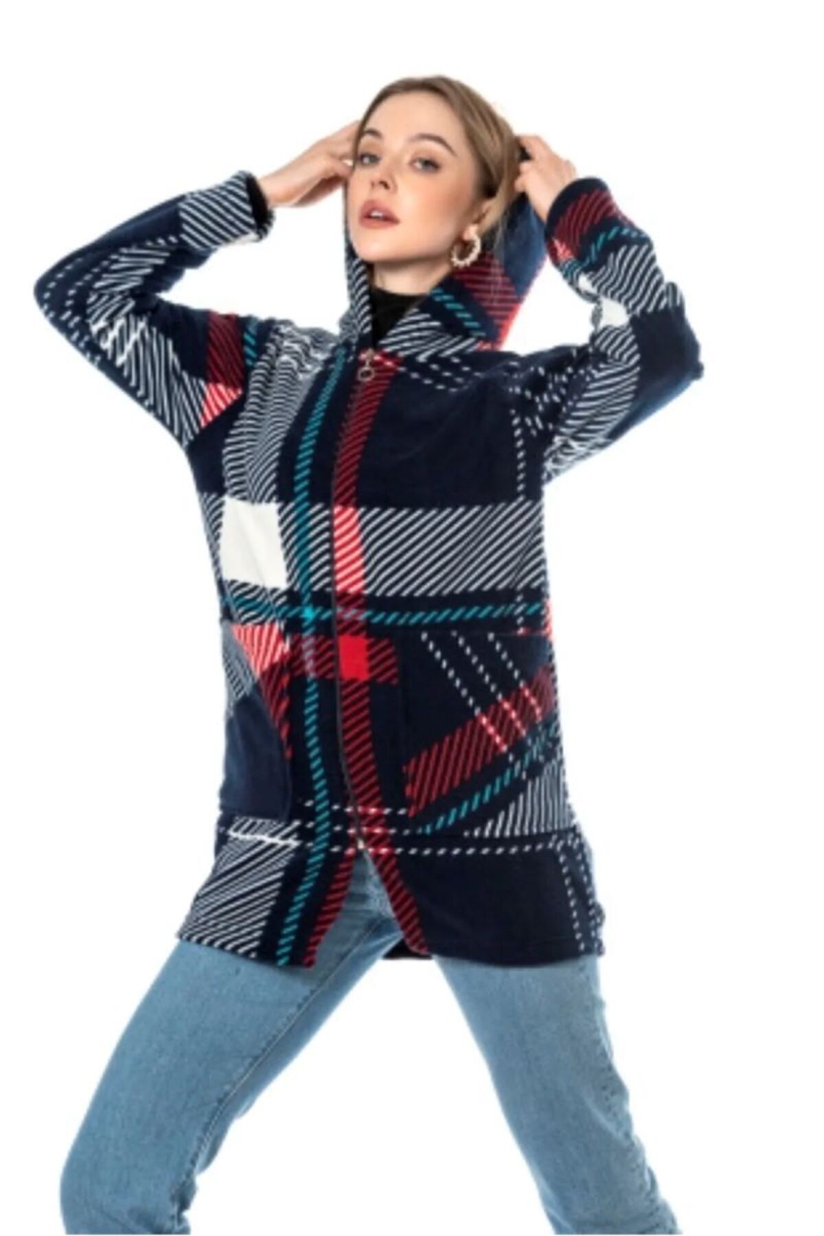 Modayase  Kadın Fermuarlı Polar Hırka Mont - Görsel 5