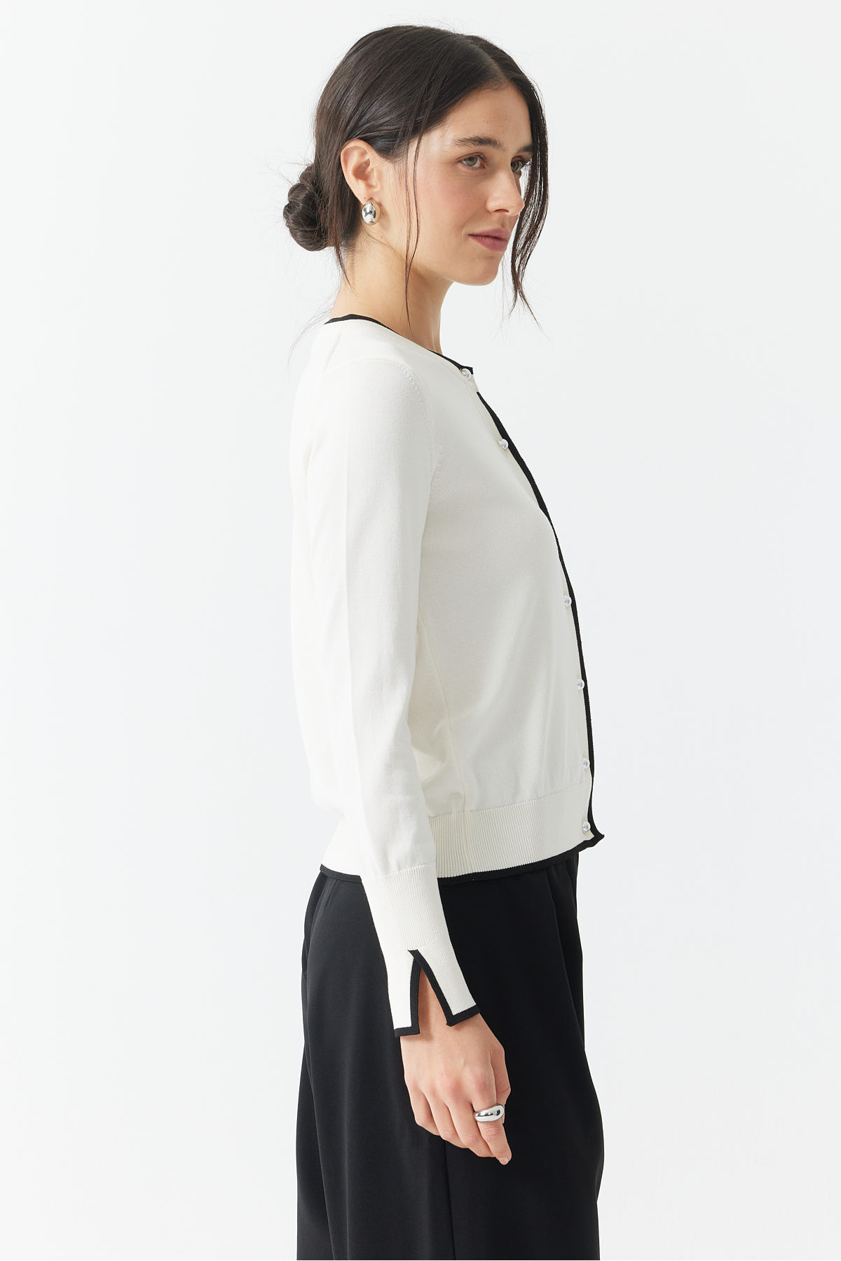 PAULMARK  KADIN PİKE ÖRGÜ BANTLI BİSİKLET YAKA TRIKO HIRKA EM1197 - Görsel 3