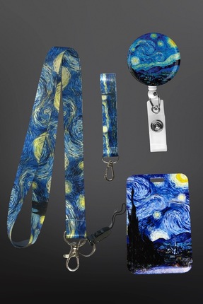 StormiStoretr Yıldızlı Gece Desenli Boyun İpi Seti Baskılı Kartlık Anahtarlık...