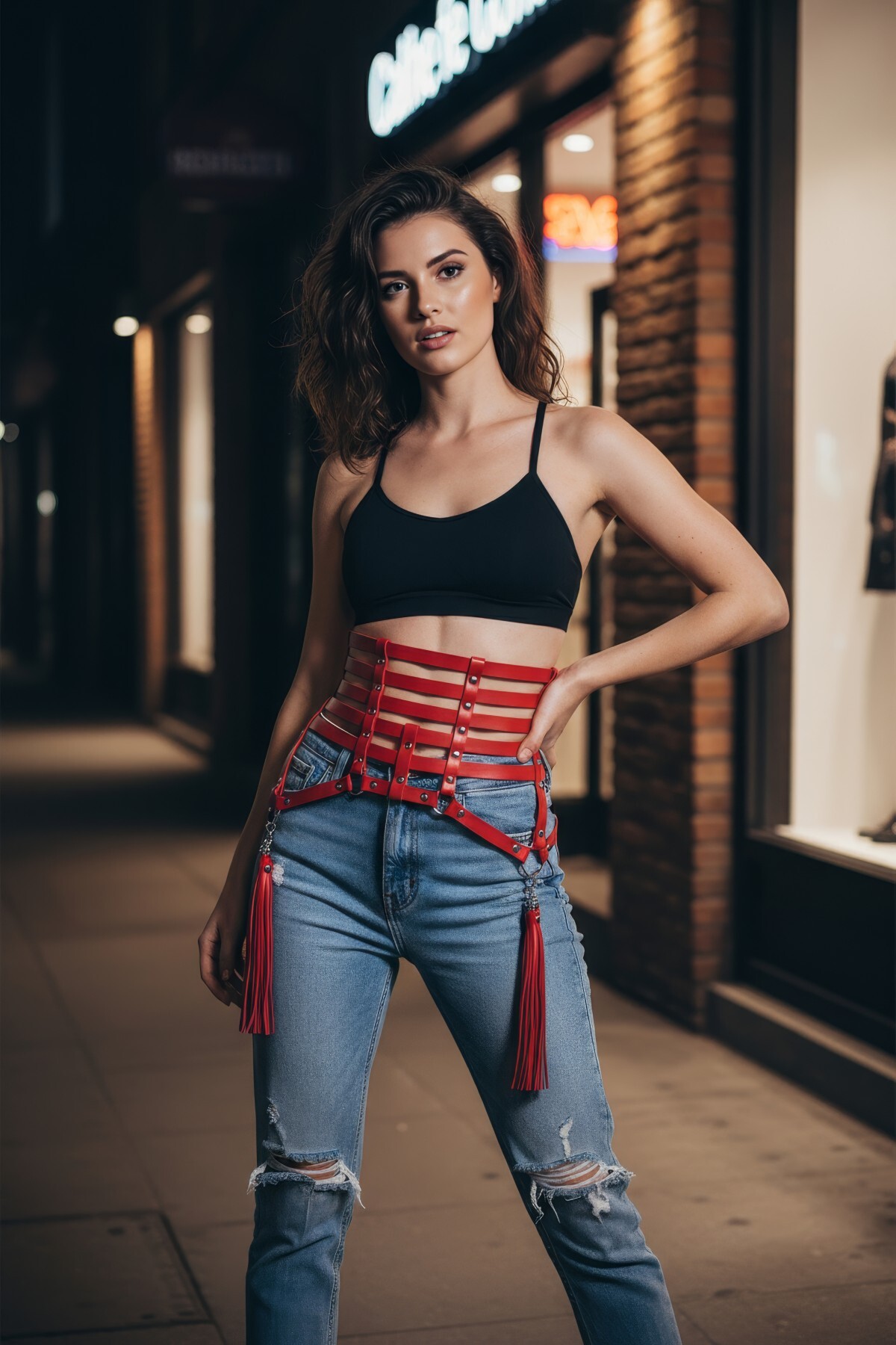 Angels Passion Curea Roșie Pentru Corset Pentru Femei, Stil Cu Mai Multe Benzi, Accesoriu Pentru Talie Cu Ciucuri Femeie - 7XL