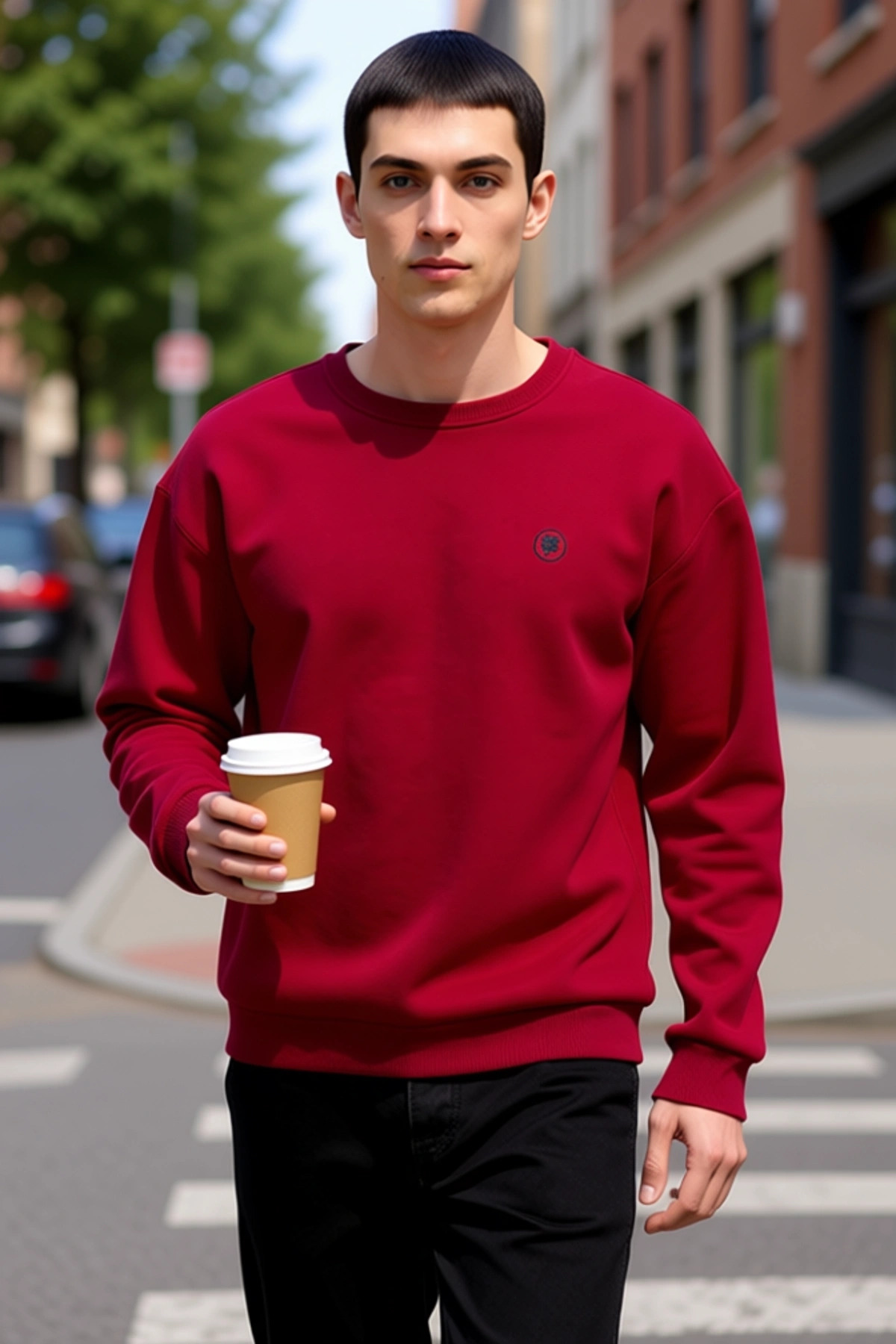 Erkek Bisiklet Yaka Standart Kol Oversize Kalıp 3 İplik Penye Şardonlu Sweatshirt Kaliteli