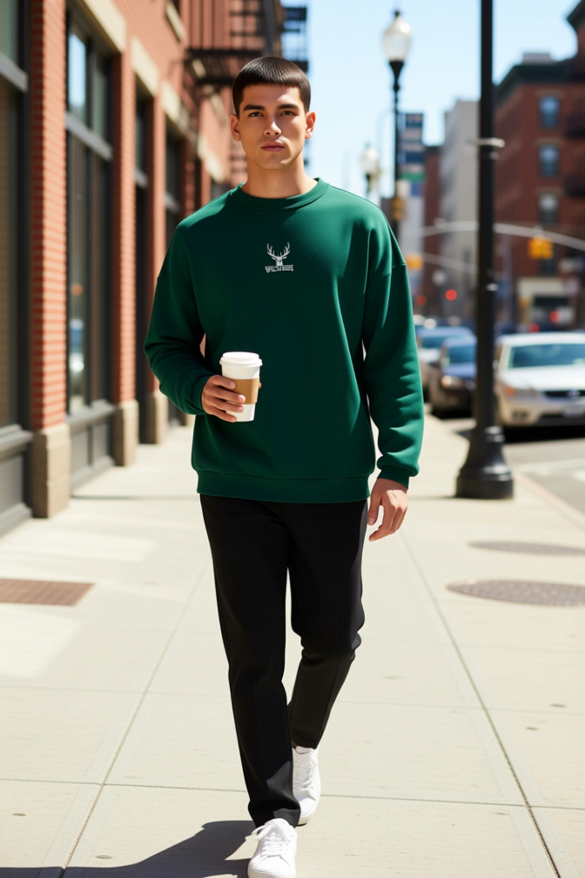 Erkek Bisiklet Yaka Standart Kol Oversize Kalıp Hayvan Desenli Sweatshirt Fonksiyonel Spor