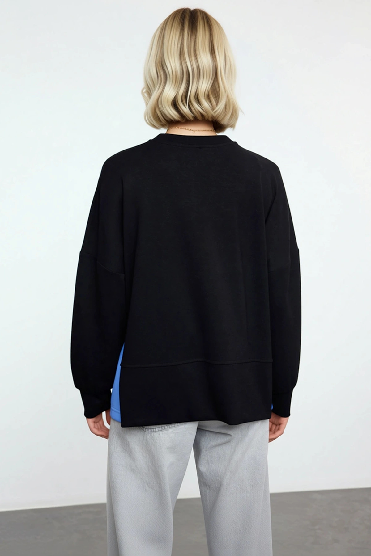 Kadın Bisiklet Yaka Düşük Kol Oversize Uzun Kollu Örme Sweatshirt Fonksiyonel Dayanıklı Şık