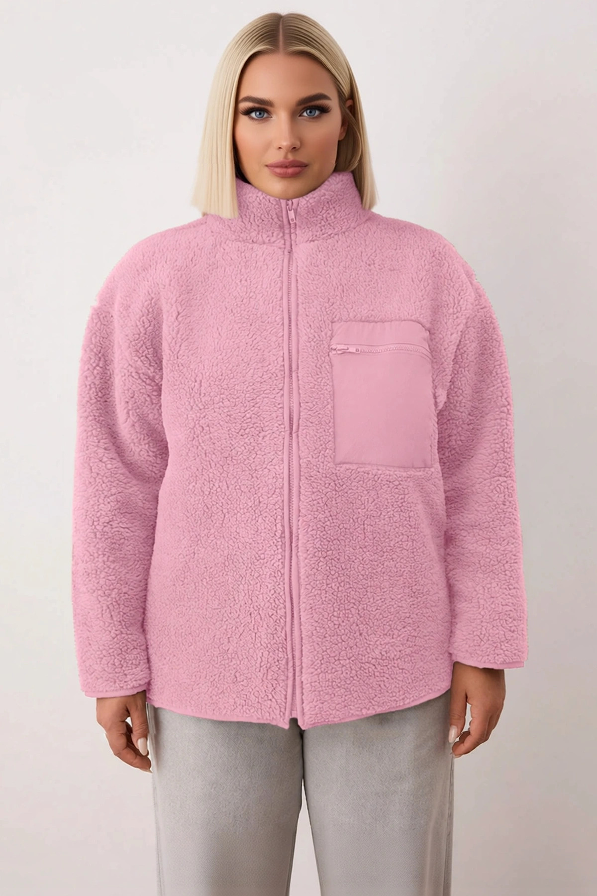 Kadın Oversize Dik Yaka Fermuarlı Düz Örme Sweatshirt Fonksiyonel Dayanıklı Kaliteli Rahat