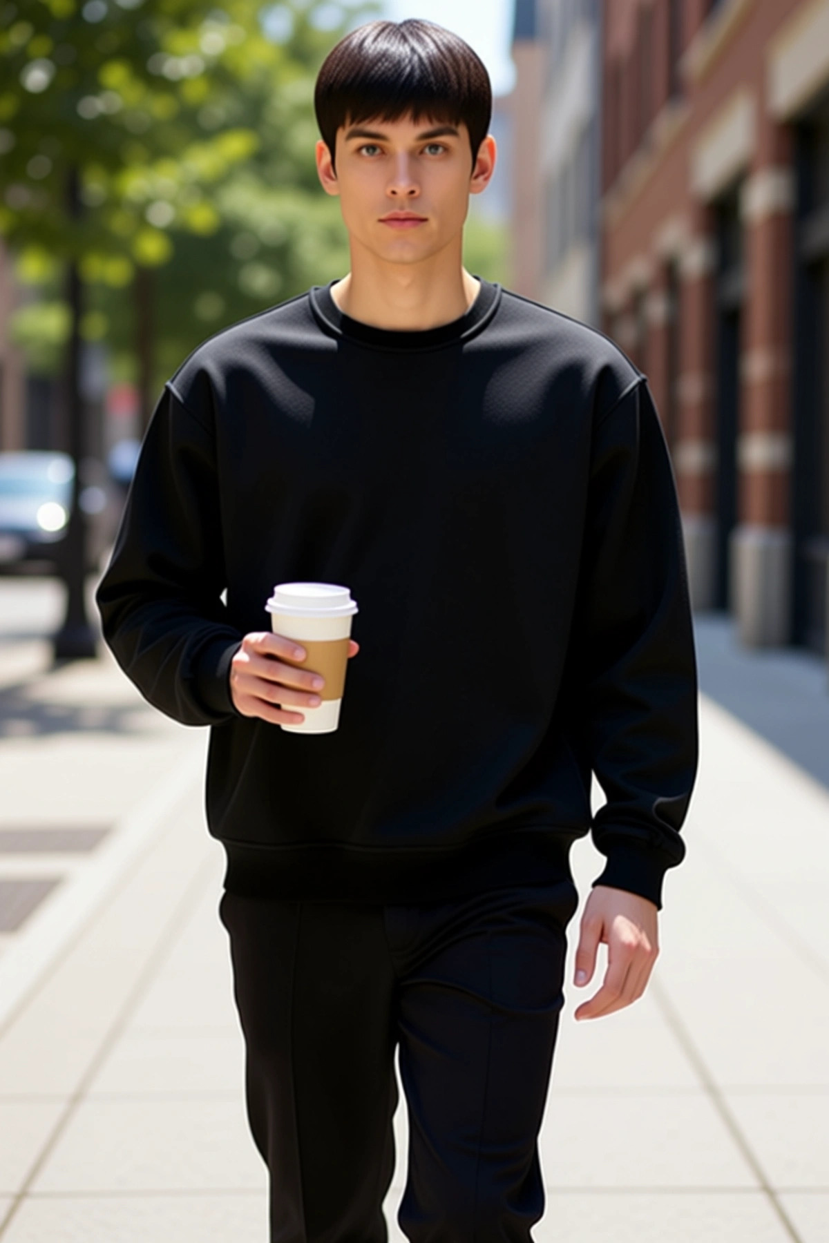 Erkek Bisiklet Yaka Düşük Kol Oversize Kalın Nakışlı Sweatshirt Fonksiyonel Dayanıklı Spor