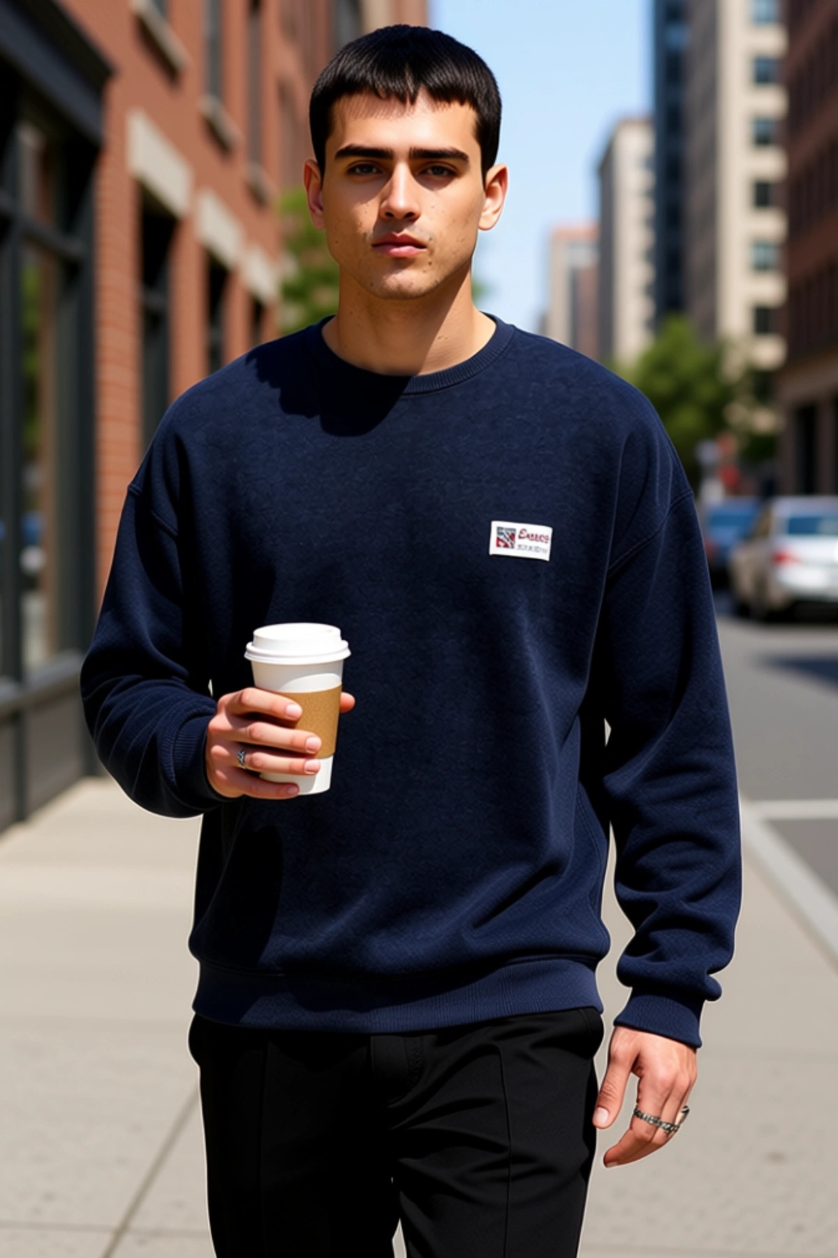 Erkek Bisiklet Yaka Düşük Kol Oversize Slogan Desenli Sweatshirt Fonksiyonel Dayanıklı Şık