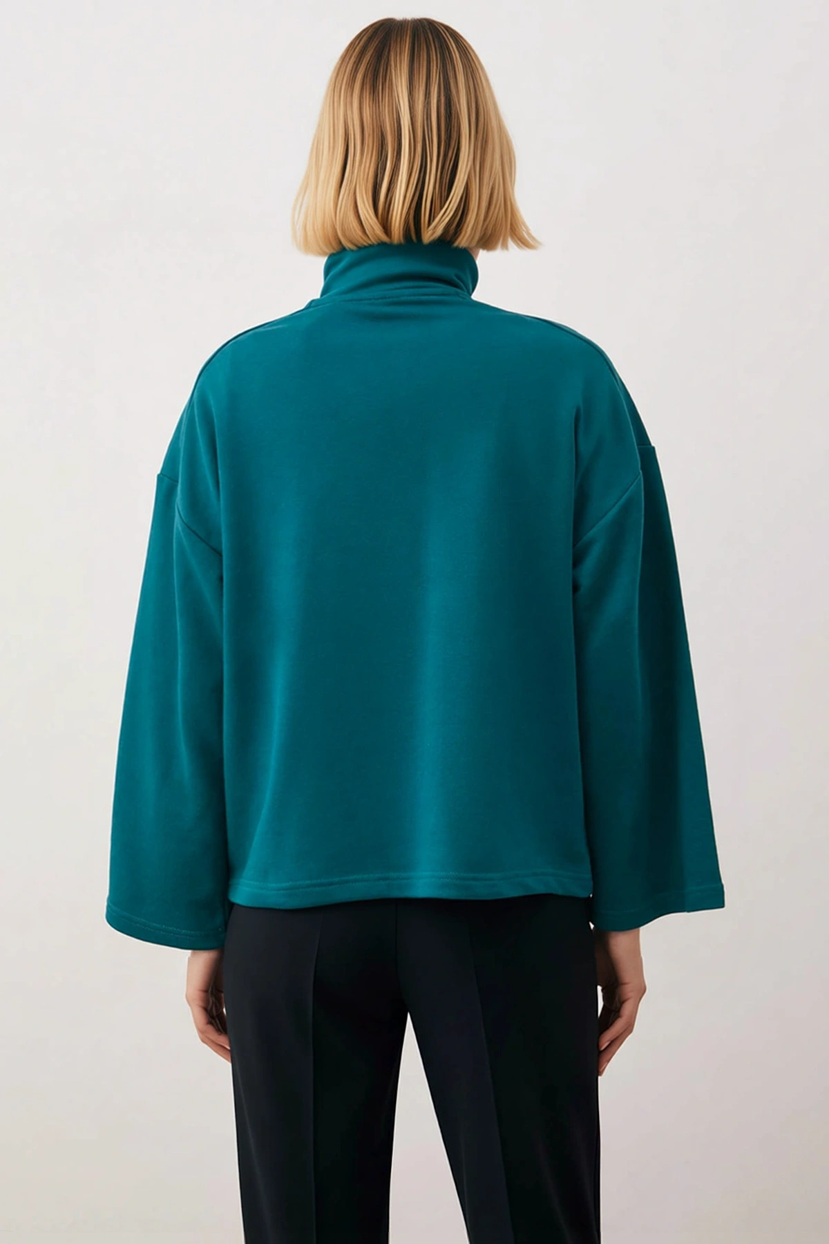 Kadın Dik Yaka Fermuarlı Düşük Kol %100 Pamuk Sweatshirt Fonksiyonel Dayanıklı Kaliteli Şık