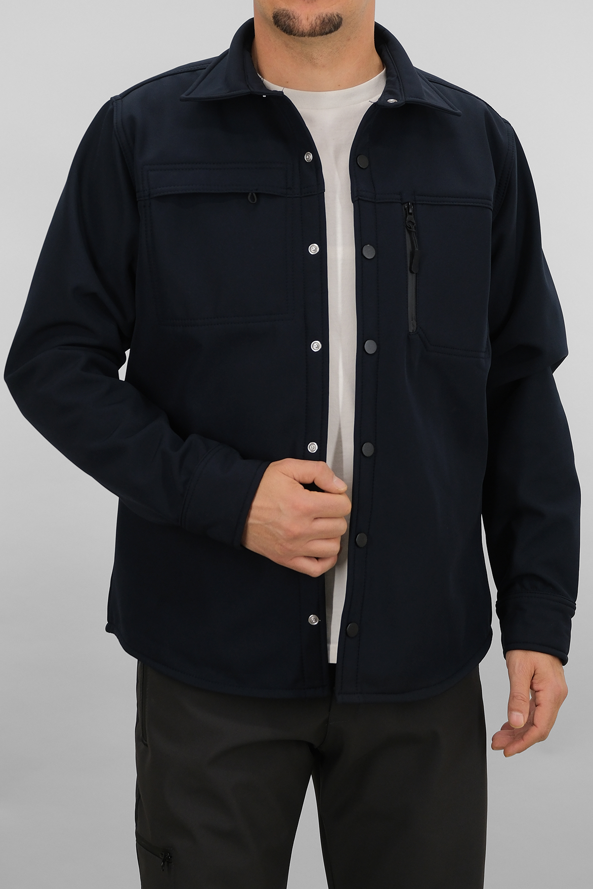 Erkek Lacivert Slimfit Dar Kalıp Softshell Gömlek — سرمه‌ای SW-16858 — تصویر 6 از 8