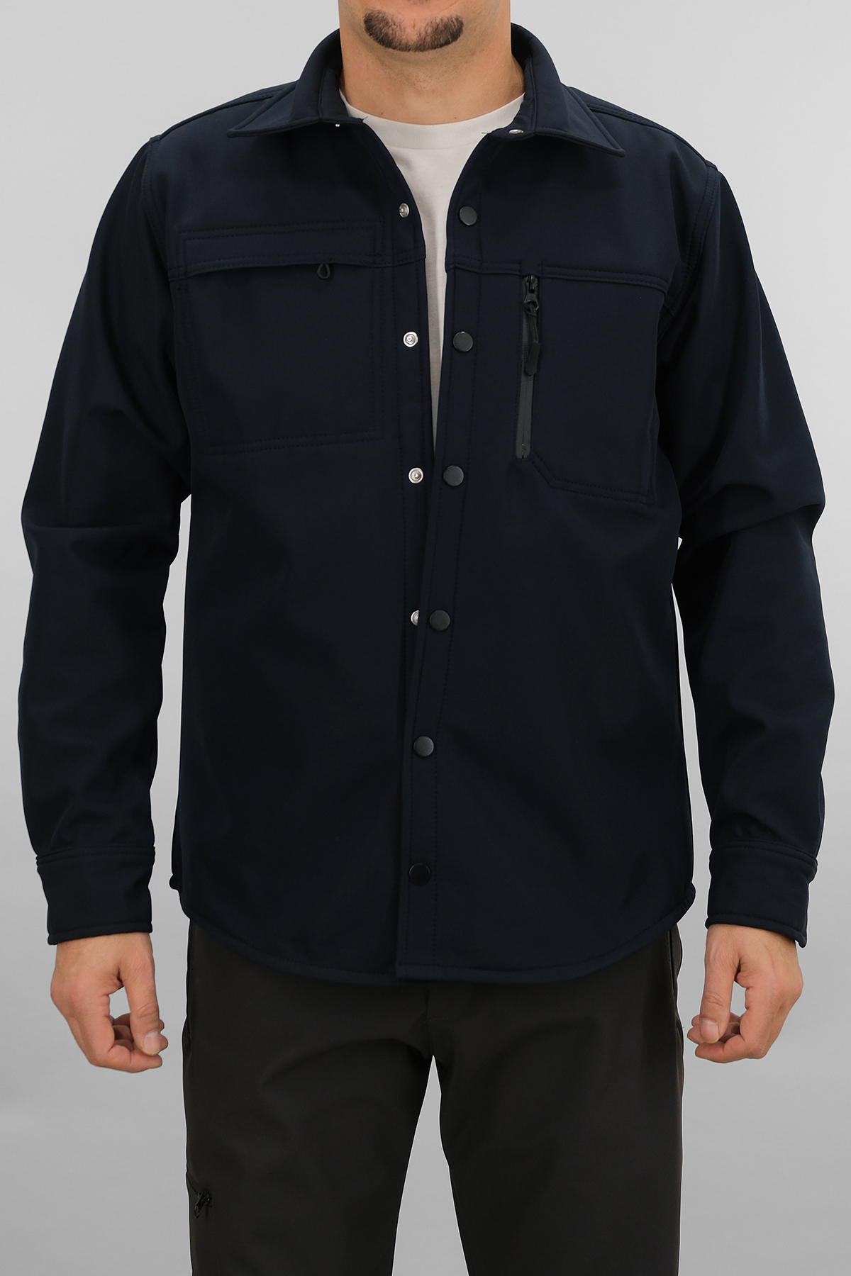 Erkek Lacivert Slimfit Dar Kalıp Softshell Gömlek — سرمه‌ای SW-16858 — تصویر 2 از 8