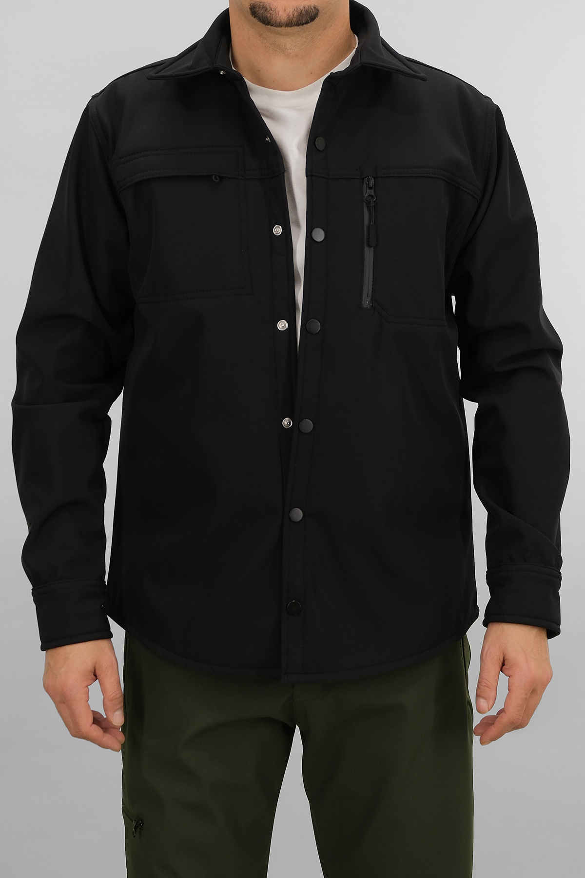 Erkek Siyah Slimfit Dar Kalıp Softshell Gömlek — مشکی SW-16858 — تصویر 2 از 8