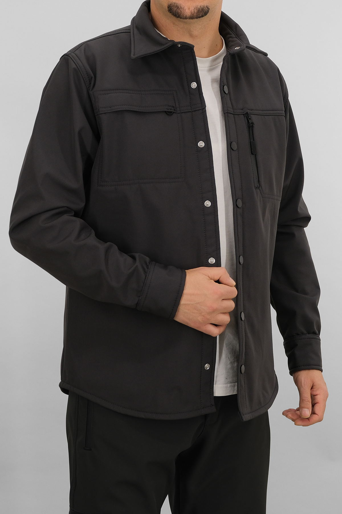 پیراهن مردانه Smoke Grey Slimfit Softshell — خاکستری SW-16858 — تصویر 6 از 7