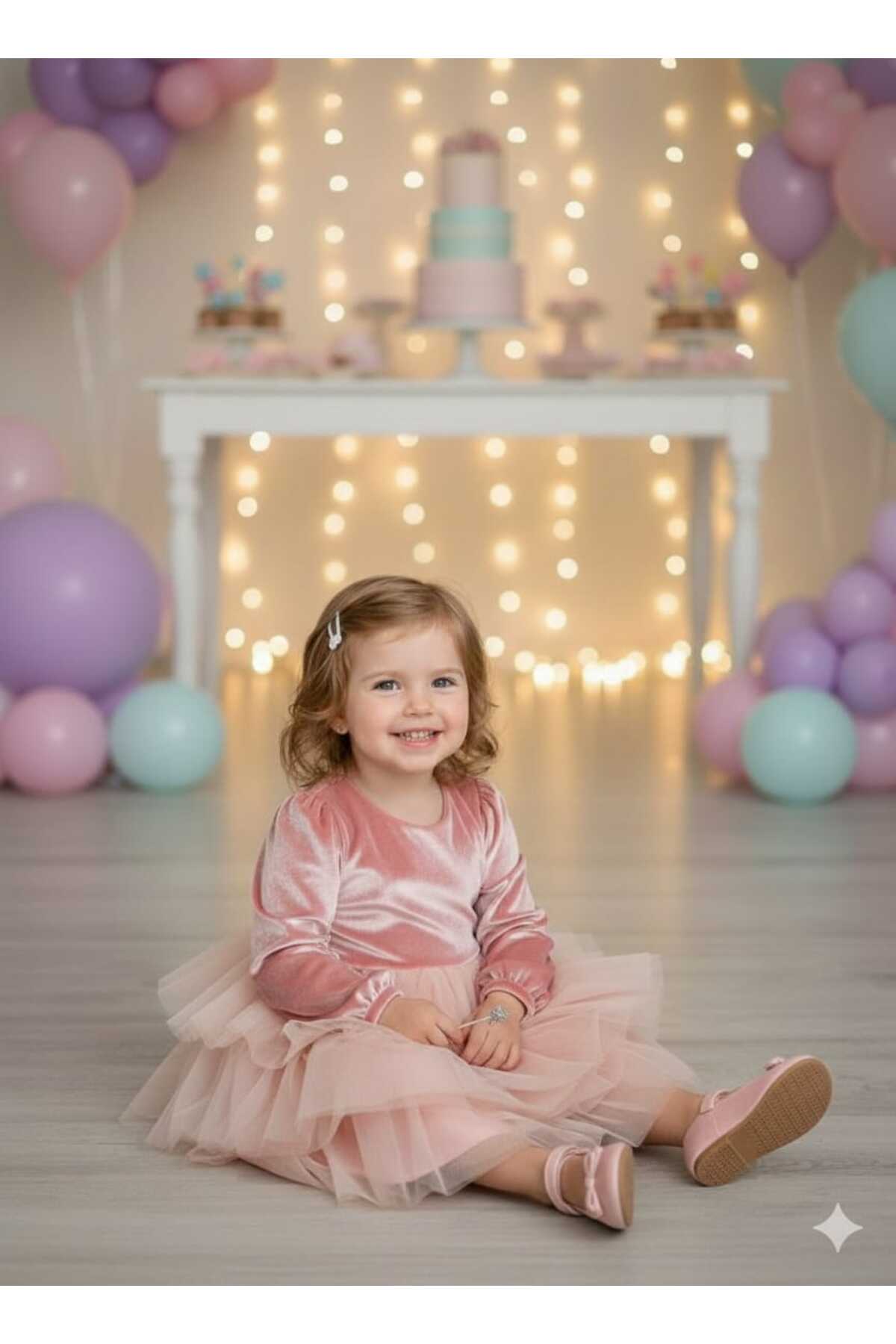 penu baby kids Pembe Kadife Kumaş Eteği Katlı Kız Çocuk Kız Bebek Elbise fotoğrafı 3 (önizleme)