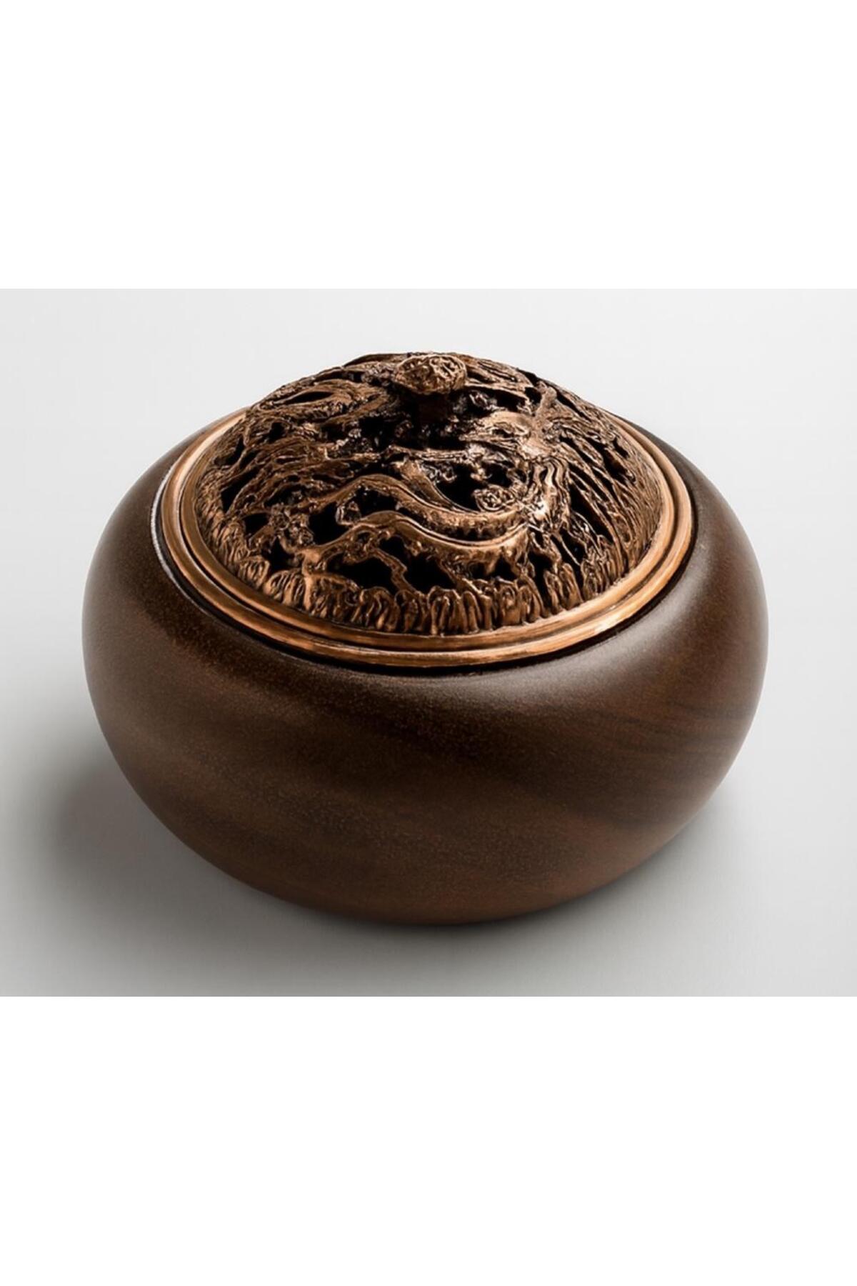 مبخرة خشب عتيقة بغطاء نحاسي أسود فاخر