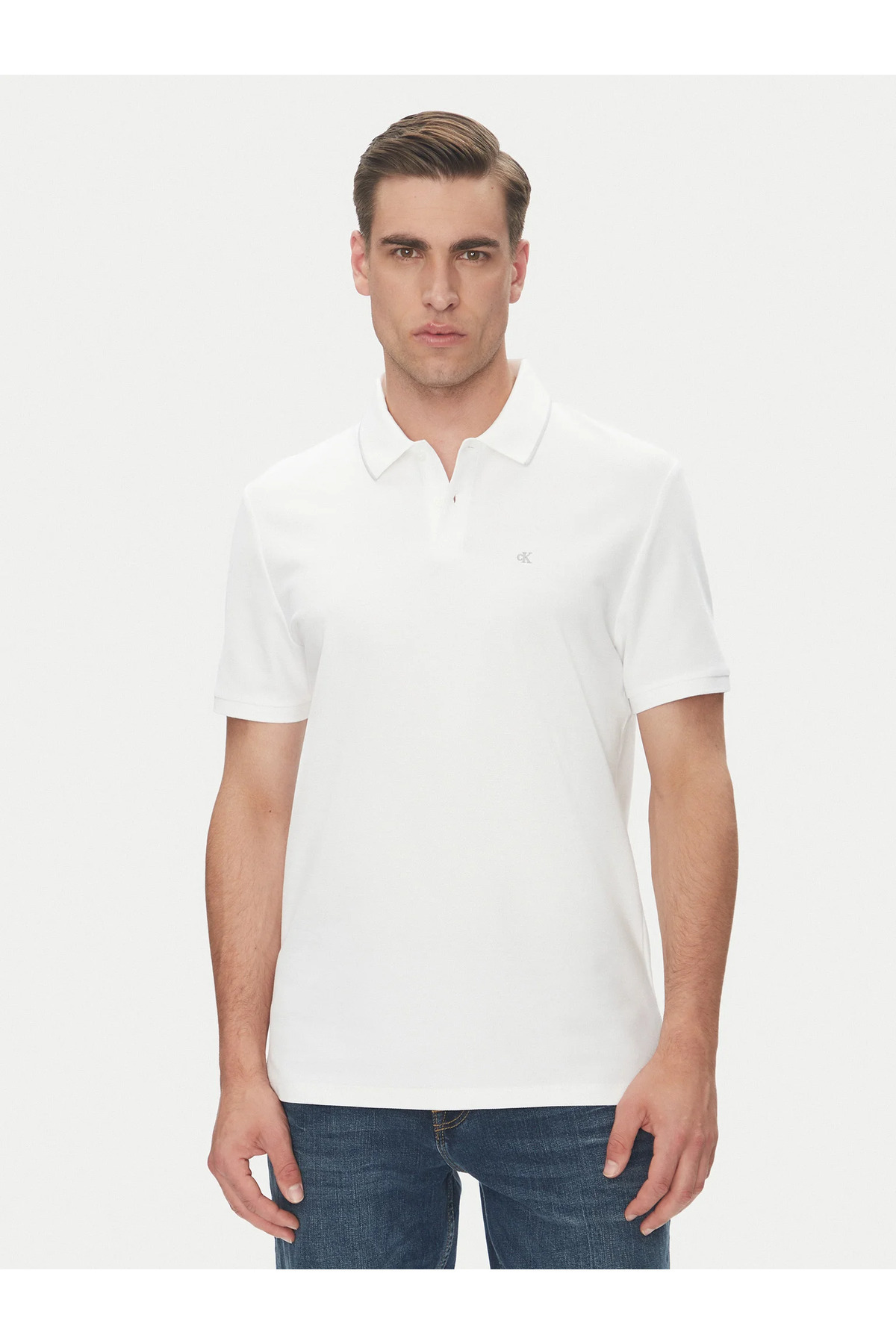 کلوین کلاین تی‌شرت آستین کوتاه مردانه طرح معمولی نخی سفید LV04LC239G-YAF