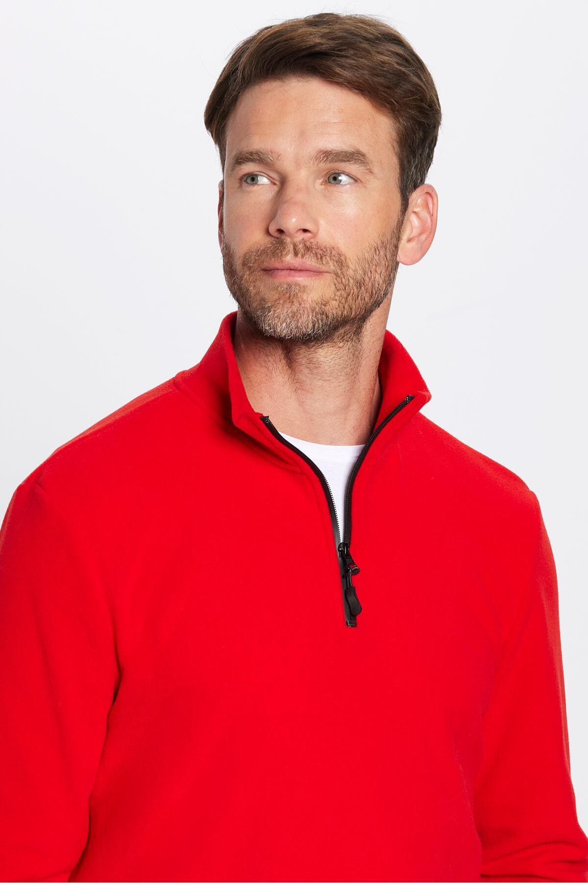 Tudors  Unisex 3'lü Paket Mavi-Gri-Kırmızı Standart Fit Tüylenme Yapmayan Soğuk Geçirmez Polar Sweatshirt - Görsel 4