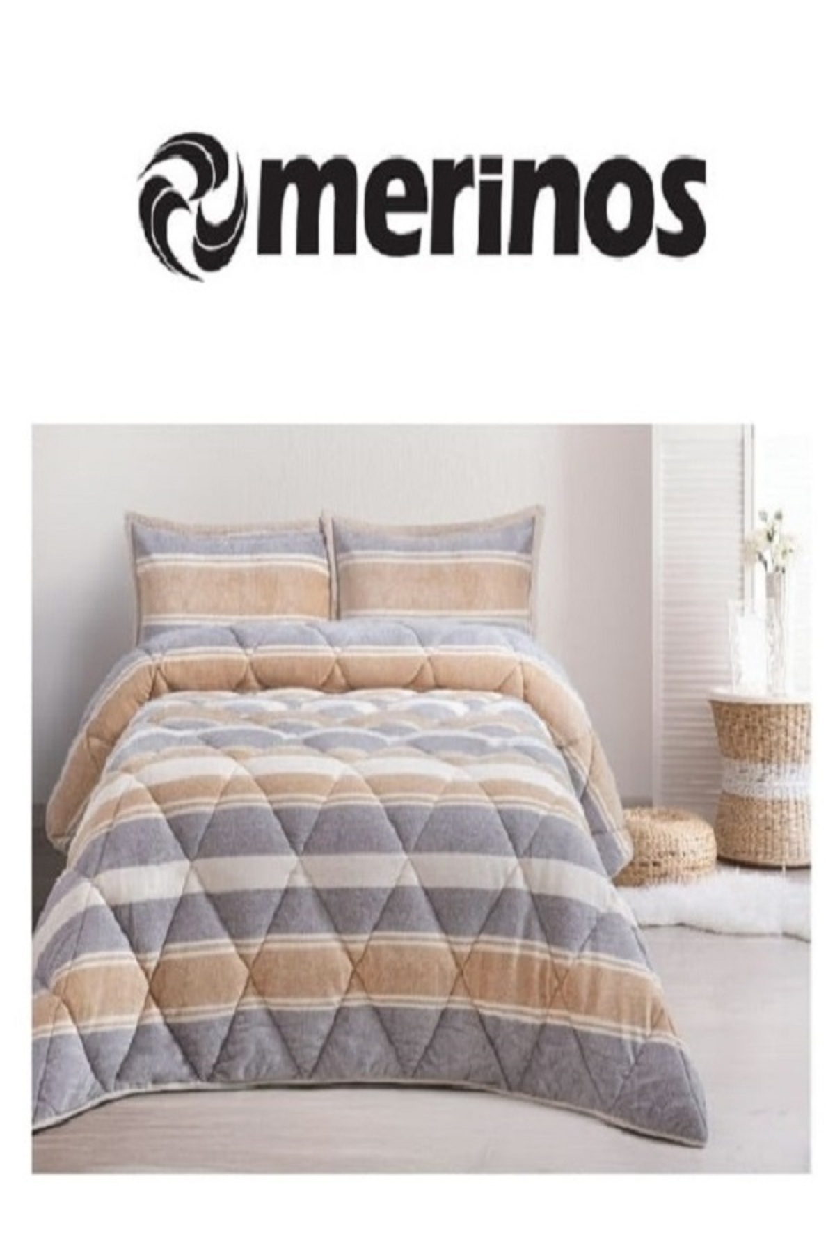 YÜNTEKS Merinos Comforter Çift Kişilik Yorgan Seti - 220x240 cm - Pvc Orijinal Çanta Molly Gri