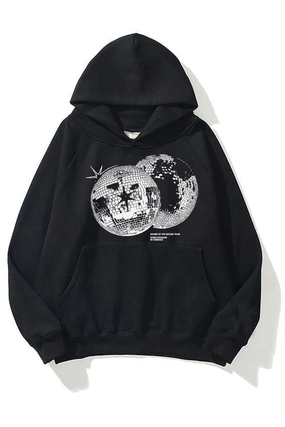 Rokeby Unisex Disco World Siyah Kapüşonlu Kanguru cepli Sweatshirt görsel 2