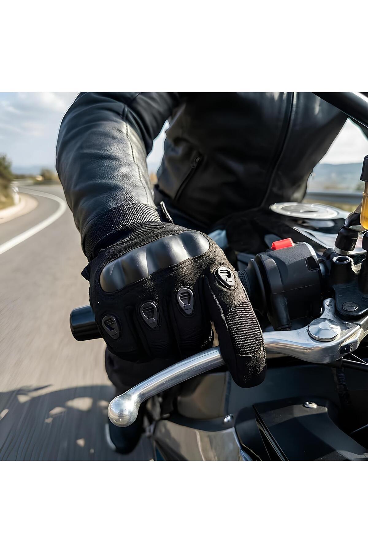 Mikro  Koruyucu Siyah Motosiklet Eldiveni - Dayanıklı ve Konforlu - Görsel 2