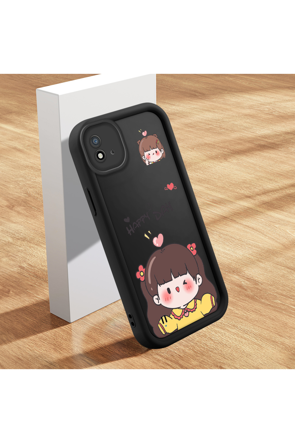 Realme C11 2021 Compatible Shockproof Black Silicone Case with Cute Pattern