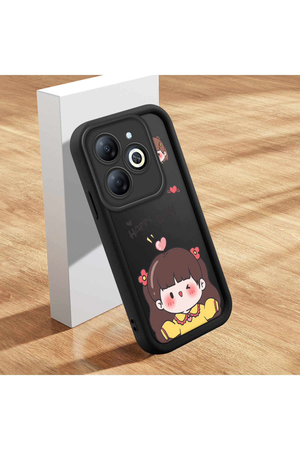Tecno Spark 20/20C Compatible Shockproof Black Silicone Case with Cute Pattern