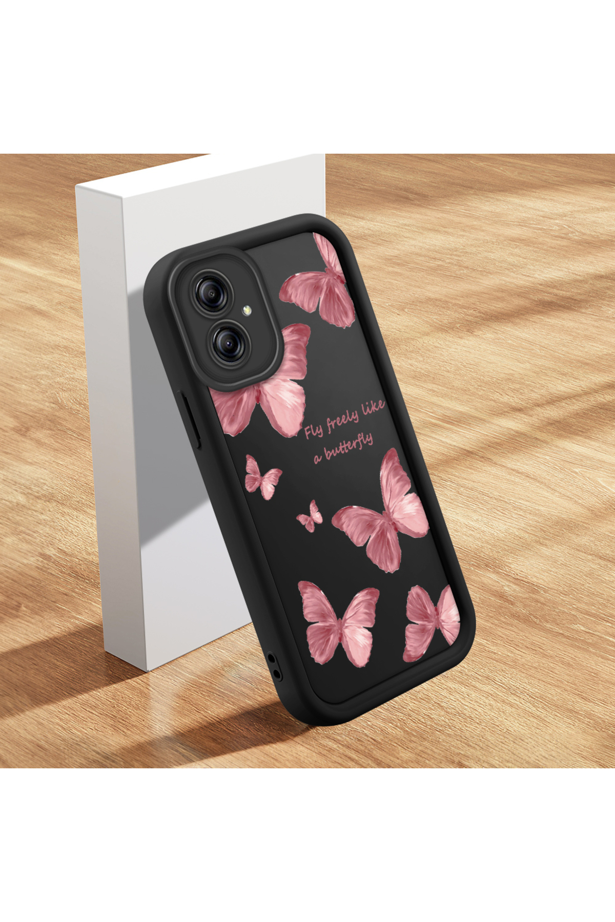 Samsung Galaxy A04e Compatible Black Silicone Butterfly Pattern Shockproof Case