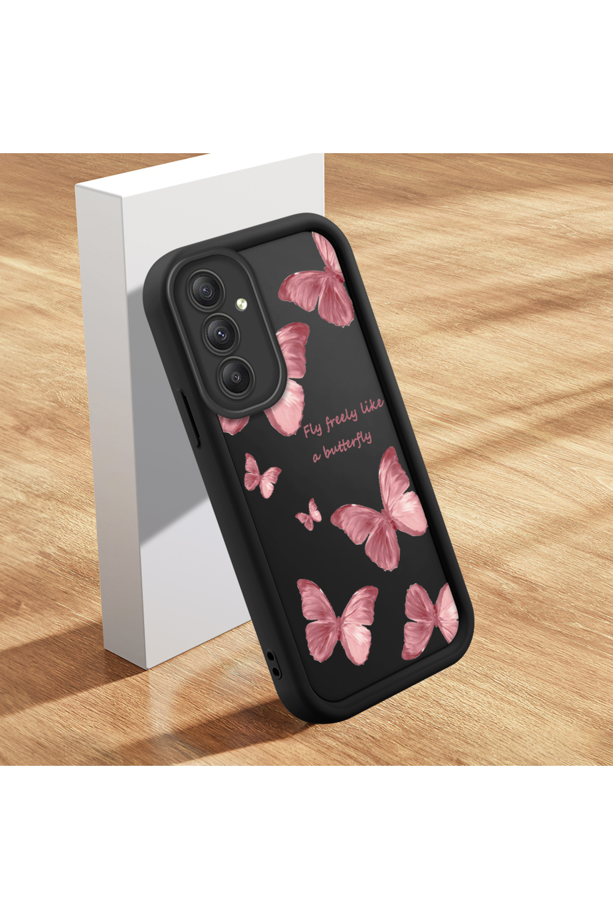 Samsung Galaxy A34 5G Compatible Black Silicone Butterfly Pattern Impact Protection Case