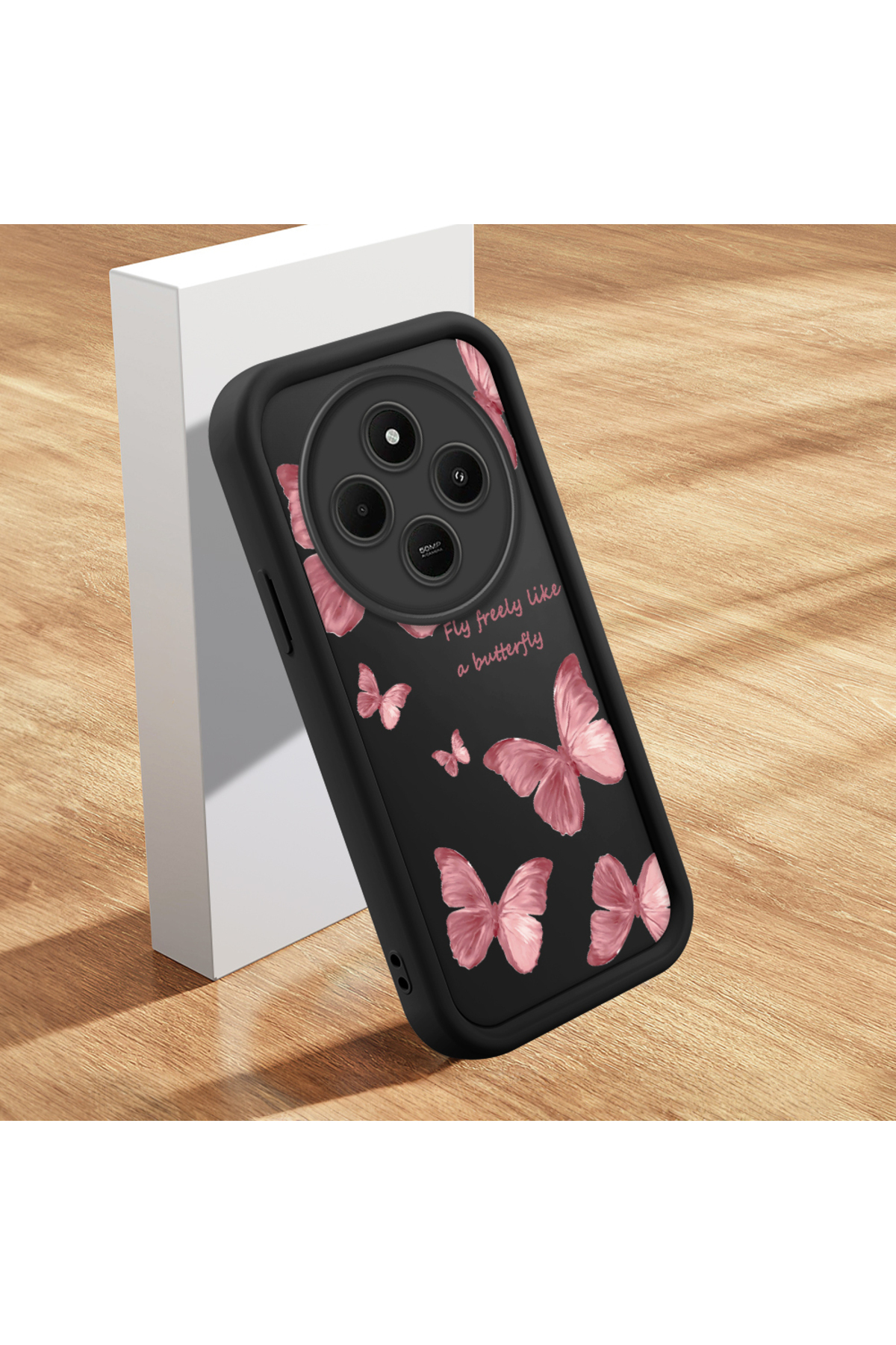 Xiaomi Redmi 14c Compatible Black Silicone Butterfly Pattern Impact Protection Case