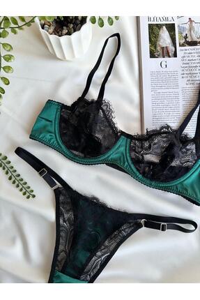 Dalliance Lingerie Saten Takım Yeşil