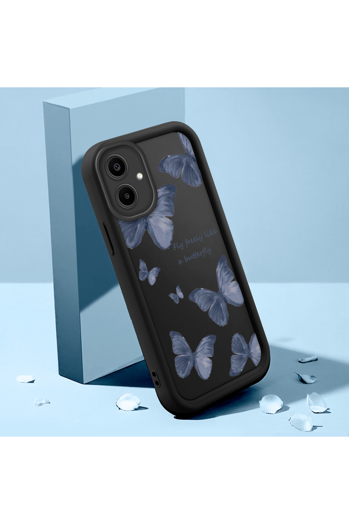 Samsung Galaxy A06 Compatible Black Silicone Butterfly Pattern Impact Protection Case